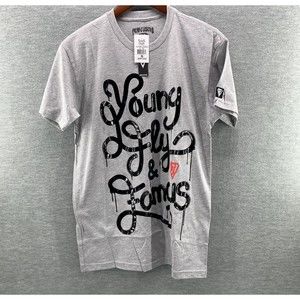 FUTURE LEGEND MEN'S GREY YOUNG FLY & FAMOUS GRAPHIC PRINT TEE SHIRT SIZE SMALL